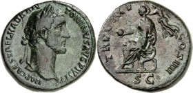RÖMISCHES KAISERREICH. 
ANTONINUS PIUS Augustus 138-161. AE-Sesterz (152) 27,63g. Belorbeerte Büste n. r. IMP CAES TAEL HADR ANTONINVS AVG PIVS PP / ...