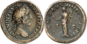 RÖMISCHES KAISERREICH. 
ANTONINUS PIUS Augustus 138-161. AE-Sesterz (160) 27,52g. Belorbeerte Büste n. r. ANTONINVS AVG PIVS PP TRP XX IIII / CONG AV...
