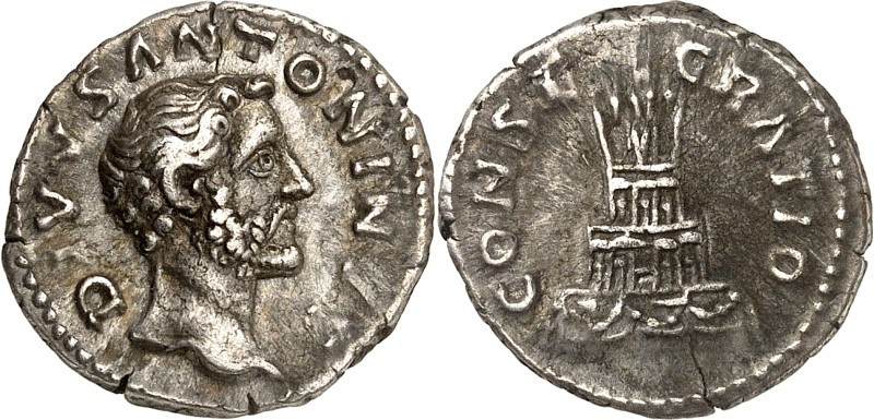 RÖMISCHES KAISERREICH. 
Divus Pius z.Z. Marcus Aurelius 161. Denar 3,06g. Büste...