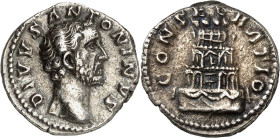 RÖMISCHES KAISERREICH. 
Divus Pius z.Z. Marcus Aurelius 161. Denar 2,74g. Kopf n.r. DIVVS ANTONINVS / CONSECRATIO Quadriga auf Rogus v.v. RIC&nbsp; 4...