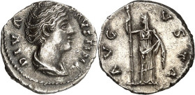 RÖMISCHES KAISERREICH. 
Diva Faustina senior z.Z. Antoninus Pius 141/161. Denar 3,09g. Pallabüste n.r. DIVA- FAVSTINA / AVG-VSTA Faustina-Ceres steht...