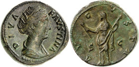 RÖMISCHES KAISERREICH. 
Diva Faustina senior z.Z. Antoninus Pius 141/161. AE-Sesterz 21,77g. Drapierte Büste n.r. DIVA - FAVSTINA / AV-G-V-STA - S - ...