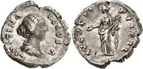 RÖMISCHES KAISERREICH. 
Faustina iunior z.Z. Antoninus Pius 145-161. Denar (156/161) 3,27g. Drapierte Büste n.r. FAVSTINA - AVGVSTA / AVGVSTI - PII F...