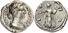 RÖMISCHES KAISERREICH. 
Faustina iunior z.Z. Antoninus Pius 145-161. Denar (156/161) 3,20g. Drap. Büste n. r. , Haarknoten mit einer Perlenschnur FAV...