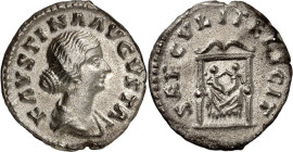 RÖMISCHES KAISERREICH. 
Faustina iunior z.Z. Marcus Aurelius 161-176. Denar (161) 2,78g. Drapierte Büste mit Diadem n. r. FAVSTINA - AVGVSTA / SAECVL...