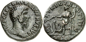 RÖMISCHES KAISERREICH. 
LUCIUS VERUS 161-169. AE-As (162) 11,63g. Barhäuptiger Kopf n. r. IMP CAES L AVREL VERVS / FORT RED TRPOT III SC Fortuna mit ...