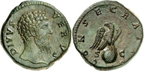 RÖMISCHES KAISERREICH. 
Divus Verus z.Z. Marcus Aurelius +169. AE-Sesterz (169) 23,24g. Kopf n.r. DIVVS - VERVS / CONSECRATIO - S - C Adler steht auf...