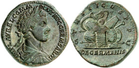 RÖMISCHES KAISERREICH. 
COMMODUS, Augustus 177-192. AE-Sesterz (177) 23,49g. Paludamentbüste m. Lkr. n.r. IMP. L. AVREL. COMMO-DVS. AVG. GERM. SARM /...