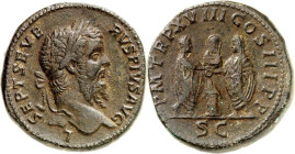 RÖMISCHES KAISERREICH. 
SEPTIMIUS SEVERUS 193-211. AE-Sesterz (210) 28,67g. Kopf m. Pallium h. Hals u. Lkr. n.r. L SEPT SEVERVS - PIVS AVG / P M TR P...