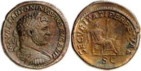 RÖMISCHES KAISERREICH. 
CARACALLA, Augustus 198-217. AE-Sesterz (213) 24,26g. Büste mit Panzer, Paludamentum über l. Schulter und mit Lorbeerkranz n....