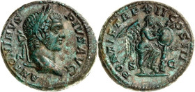 RÖMISCHES KAISERREICH. 
CARACALLA, Augustus 198-217. AE-As (209) 9,54g. Kopf m. Lorbeerkranz n.r. ANTONINVS PIVS - AVG / PONTIF TRP XII COS III S C V...