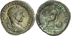 RÖMISCHES KAISERREICH. 
ELAGABALUS 218-222. AE-Sesterz (219) 26,02g. Paludamentbüste m. Lkr. n.r. IMP CAES M AVR ANTONINVS PIVS AVG / PONTIF MAX TR P...