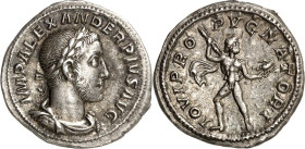 RÖMISCHES KAISERREICH. 
SEVERUS ALEXANDER 222-235. Denar (232) 2,97g. Belorbeerte drapierte gepanzerte Büste n. r. IMP ALEXANDER PIVS AVG / IOVI PROP...