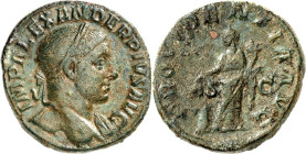 RÖMISCHES KAISERREICH. 
SEVERUS ALEXANDER 222-235. AE-Sesterz (232) 20,9g. Büste m. Pallium h. Hals u. Lkr. n.r. IMP ALEXANDER PIVS AVG / PROVIDENTIA...