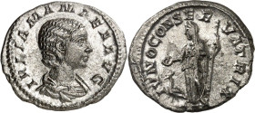 RÖMISCHES KAISERREICH. 
Iulia Mamaea, Mutter des Sev. Alexander 222-235. Denar (222) 2,26g. Pallabüste n.r. IVLIA MAMAEA AVG / IVNO CONSE-R-VATRIX Iu...