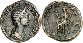 RÖMISCHES KAISERREICH. 
Iulia Mamaea, Mutter des Sev. Alexander 222-235. AE-Sesterz (230) 23,73g. Büste in Palla mit Diadem n.r. IVLIA MAMA-EA AVGVST...