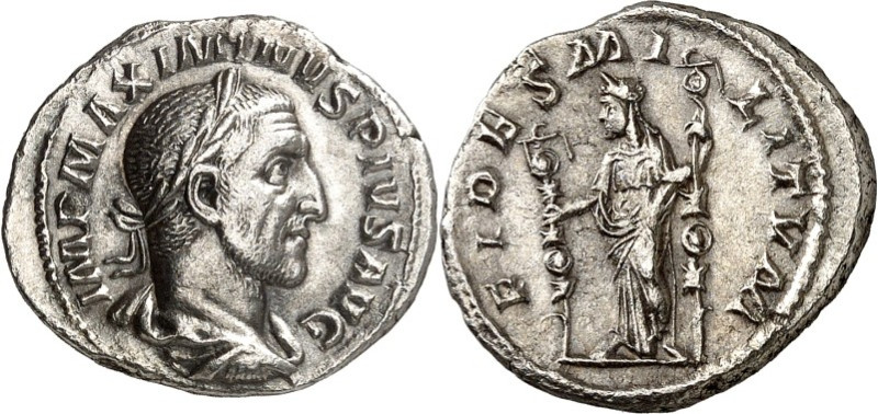 RÖMISCHES KAISERREICH. 
MAXIMINUS I. Thrax 235-238. Denar (235) 3,15g. Frühe Pa...