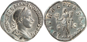 RÖMISCHES KAISERREICH. 
GORDIANUS III. Augustus 238-244. AE-Sesterz (240) 19,1g. Belorbeerte drapierte Büste n. r. IMP GOR DIANVS PIVS FEL AVG / LIBE...