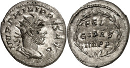 RÖMISCHES KAISERREICH. 
PHILIPPUS I. Arabs 244-249. Antoninian (248/249) 4,01g. Paludamentbüste m. Strkr. n.r. IMP PHILIPPVS AVG / FELI-CIT.AS -IMPP ...