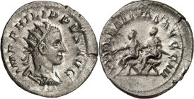 RÖMISCHES KAISERREICH. 
PHILIPPUS II., Augustus 247-249. Antoninian (248/249) 4,34g, Rom. Büste mit Panzer, Paludamentum und Strahlenkrone n.r. IMP P...