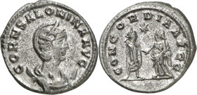 RÖMISCHES KAISERREICH. 
Salonina, Gemahlin des Gallienus 253-268. Bi-Antoninian (260) 3,81g, Samosata. Pallabüste mit Diadem auf Mondsichel n.r. CORN...