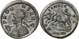 RÖMISCHES KAISERREICH. 
PROBUS 276-282. AE-Antoninian 3,62g, Siscia. Panzerbüste m. Schild, Lanze u. Strkr. n.l. PROBVS AVG / SO-LI INVIC-TO Sol fähr...
