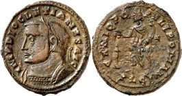 RÖMISCHES KAISERREICH. 
DIOCLETIANUS Iovius 284-305. AE-Follis 28/27,5mm (304/305) 10,32g, Lyon. Panzerbüste m. Lkr. n.l. IMP DIOCLETIANVS AVG / GENI...