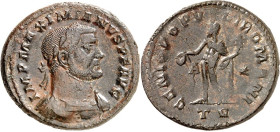 RÖMISCHES KAISERREICH. 
MAXIMIANUS I. Herculius, 285-308,310. AE-Follis 27/29mm (298/299) 10,2g, Trier, 1.Offizin. Büste mit Panzer und Lorbeerkranz ...