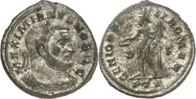 RÖMISCHES KAISERREICH. 
Maximianus II. Galerius Caesar 293-305. Bi-Follis 28/27mm (303/305) 10,53g, Trier, 1.&nbsp;Off. Panzerbüste m. Lkr. n.r. MAXI...