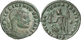 RÖMISCHES KAISERREICH. 
LICINIUS I. 308-324. AE-Follis 24/22mm (315) 3,87g, Siscia, 3. Off. Paludamentbüste m. Lkr. n.r. IMP LIC LICINIVS P F AVG / I...