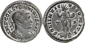 RÖMISCHES KAISERREICH. 
CONSTANTINUS I. der Große, Augustus 306(310)-337. AE-Follis 23mm (310/313) 4,03g, Trier, 1. Off. Panzerbüste m. Lkr. n.r. IMP...