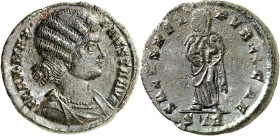 RÖMISCHES KAISERREICH. 
Fausta, 2.&nbsp;Gemahlin v. Constantinus&nbsp;I. +326. AE-Follis 18mm (324/325) 2,68g, Trier. Drapierte Büste n.r. FLAV MAX&n...
