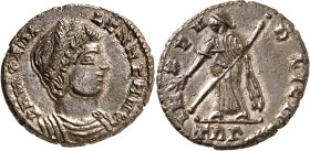 RÖMISCHES KAISERREICH. 
Helena (Hl.), Mutter von Constantinus I. +329. AE-Minutus 14/16mm (337/340) 1,88g, Trier, 1.&nbsp;Off. Pallabüste m. hochgest...