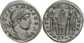RÖMISCHES KAISERREICH. 
Constans Caesar 333-337. AE-Minutus 16/17mm (335/337) 2,16g, Siscia, 4.&nbsp;Off. Paludamentbüste m. Lkr. n.r. FL CONSTANTIS ...