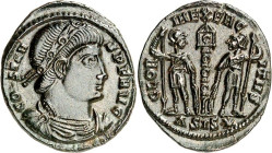 RÖMISCHES KAISERREICH. 
CONSTANS Augustus 337-350. AE-Minutus 18/16mm (337/340) 1,51g, Siscia, 4. Off. Paludamentbüste m. Rosettendiadem n.r. CONSTAN...