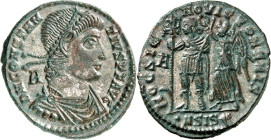RÖMISCHES KAISERREICH. 
CONSTANTIUS II. Augustus 337-361. Bi-Maiorina 23/22mm (350) 4,40g, Siscia, 1. Off. Paludamentbüste m. Perlendiadem n.r.; l. A...