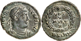 RÖMISCHES KAISERREICH. 
IOVIANUS 363-364. AE-Centenionalis 19/20mm 2,98g, Sirmium, 2. Off. Paludamentbüste m. Perlendiadem n.r. D N IOVIA-NVS P F AVG...