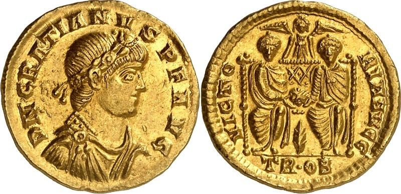 RÖMISCHES KAISERREICH. 
GRATIANUS 367-383. Solidus (367/375) 4,41g, Trier. Palu...