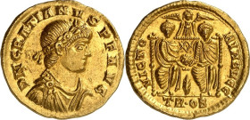 RÖMISCHES KAISERREICH. 
GRATIANUS 367-383. Solidus (367/375) 4,41g, Trier. Paludamentbüste m. Rosettendiadem n.r. D N GRATIANVS P F AVG / VICTOR-IA A...