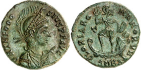 RÖMISCHES KAISERREICH. 
THEODOSIUS I. 379-395. AE-Maiorina 22mm (383/392) 5,21g, Heraclea, 1. Offizin. Büste mit Panzer, Paludamentum, Helm, Perlendi...