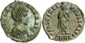 RÖMISCHES KAISERREICH. 
Aelia Flaccilla, Gemahlin von Theodosius&nbsp;I. 383-386. AE-Maiorina 23/22mm (383) 4,06g, Heraclea, 2. Off. Pallabüste m. Pe...