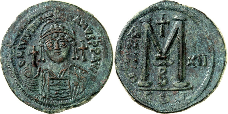 BYZANZ. 
IUSTINIANUS I. 527-565. AE-Follis 39mm ("12"= 538/539) 22,25g, Konstan...