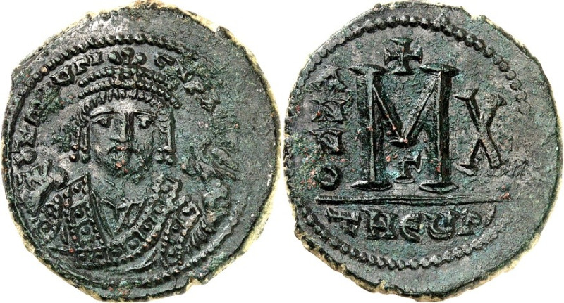 BYZANZ. 
MAURICIUS TIBERIUS 582-602. AE-Follis 27/28mm ("10"= 592/593) 12,00g, ...