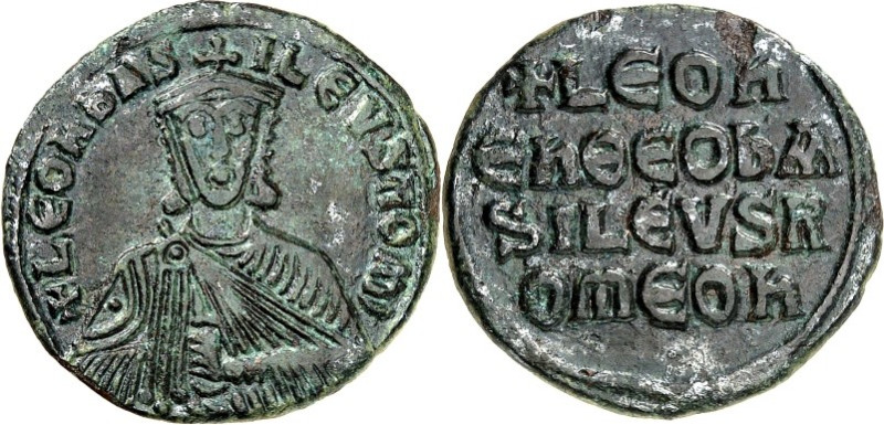 BYZANZ. 
LEON VI. 886-912. AE-Follis 24/25mm 6,29g. Chlamysbüste v.v. + LEOh bA...