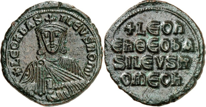 BYZANZ. 
LEON VI. 886-912. AE-Follis 2628mm 7,39g, Konstantinopel. Chlamysbüste...