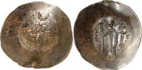 BYZANZ. 
MANUEL I. Komnenos 1143-1180. "Bi"(AE)-Trachy 4,70g, Konstantinopel. Muttergottes thront v.v. / DML . P OTHC Manuel steht in Loros mit Divit...