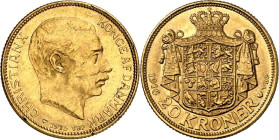 DÄNEMARK. 
Christian X. 1912-1947. 20 Kronen 1916. F. 290, Schl. 85. . 

GOLD min. Rf.,vz