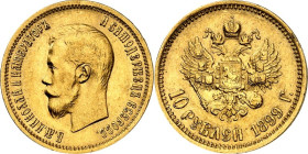 RUSSLAND. 
ZARENREICH. 
Nikolaus II. 1894-1917. 10 Rubel 1899 A G. Schlumb.&nbsp; 202, Fr.&nbsp; 161, Kaim&nbsp; 370. . 

GOLD vz-St