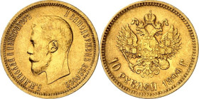 RUSSLAND. 
ZARENREICH. 
Nikolaus II. 1894-1917. 10 Rubel 1899 A G. Schlumb.&nbsp; 202, Fr.&nbsp; 161, Kaim&nbsp; 370. . 

GOLD vz
