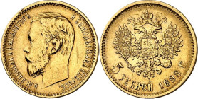RUSSLAND. 
ZARENREICH. 
Nikolaus II. 1894-1917. 5 Rubel 1898 A G. Schlumb.&nbsp; 218, Fr.&nbsp; 162. 3,87g fein. 

GOLD vz